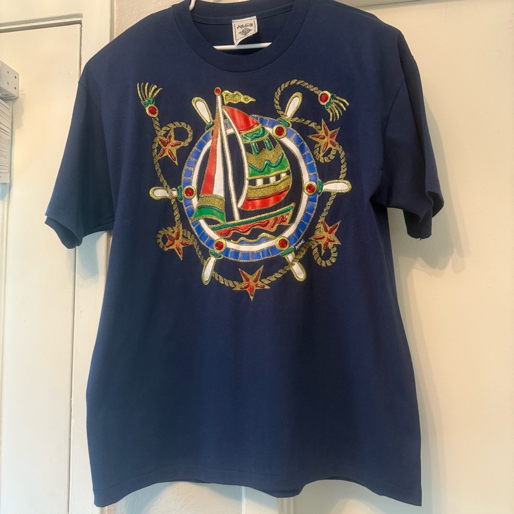 Artifacts by Quanna Rice, women’s hand painted T-shirt with shoulder pads
